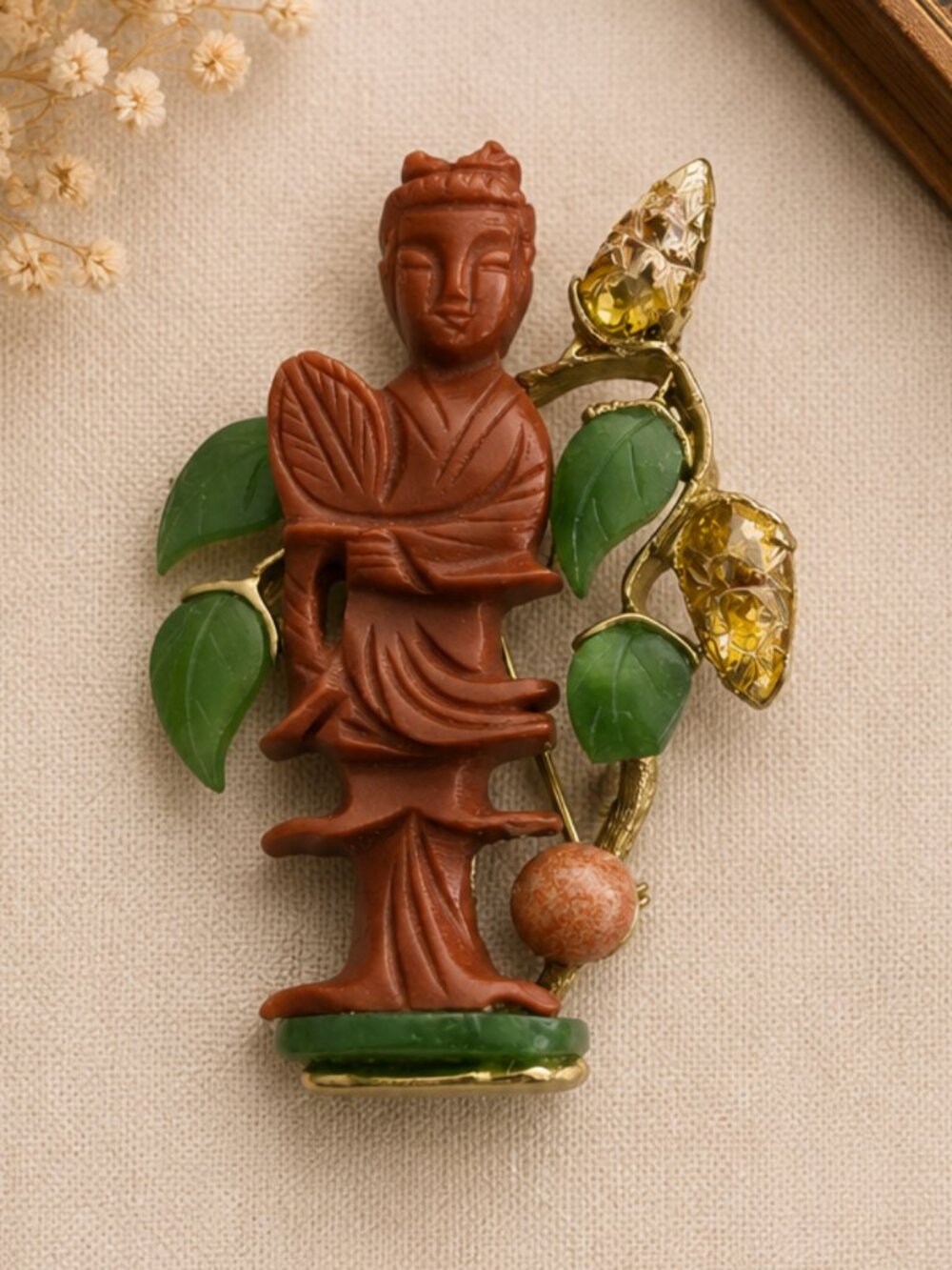 Vintage Swoboda Style Coral Geisha Brooch